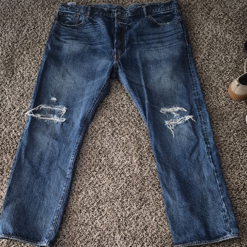 Levi's Men's Blue Straight-Leg Ripped Jeans